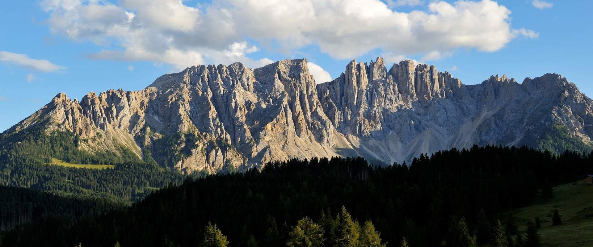 Latemarmassiv Herrlicher Blick über die grünen Wiesen und Wälder vor dem Latemarmassiv.