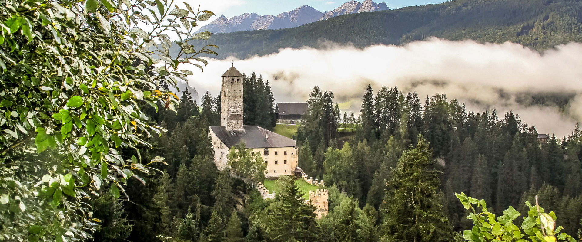 Schloss Welsperg auf einer Anhöhe mitten im Wald.